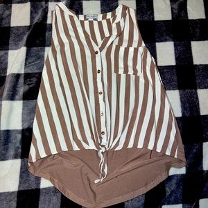 tan and white striped tank top blouse